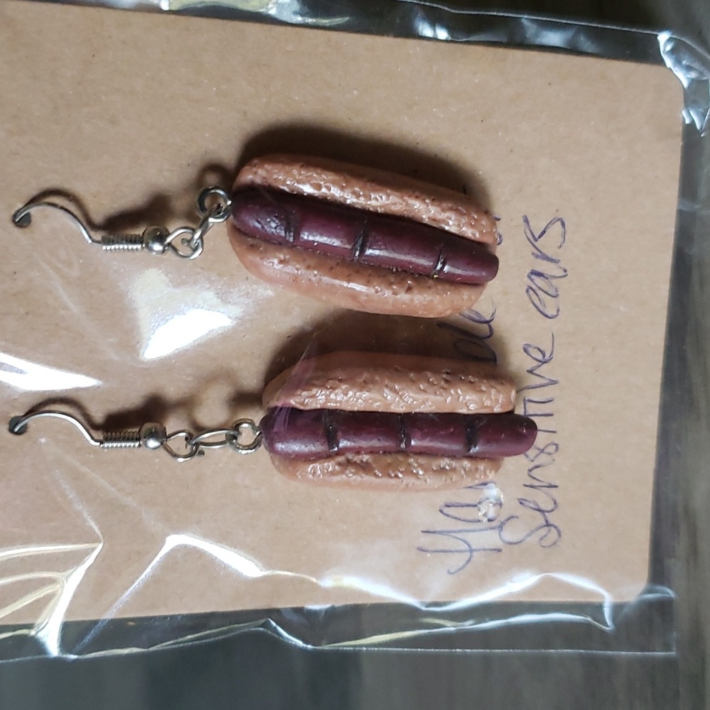 Handmade Hotdog dangle earrings